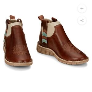 Tony Lama Brown and Cream Ankle Boots